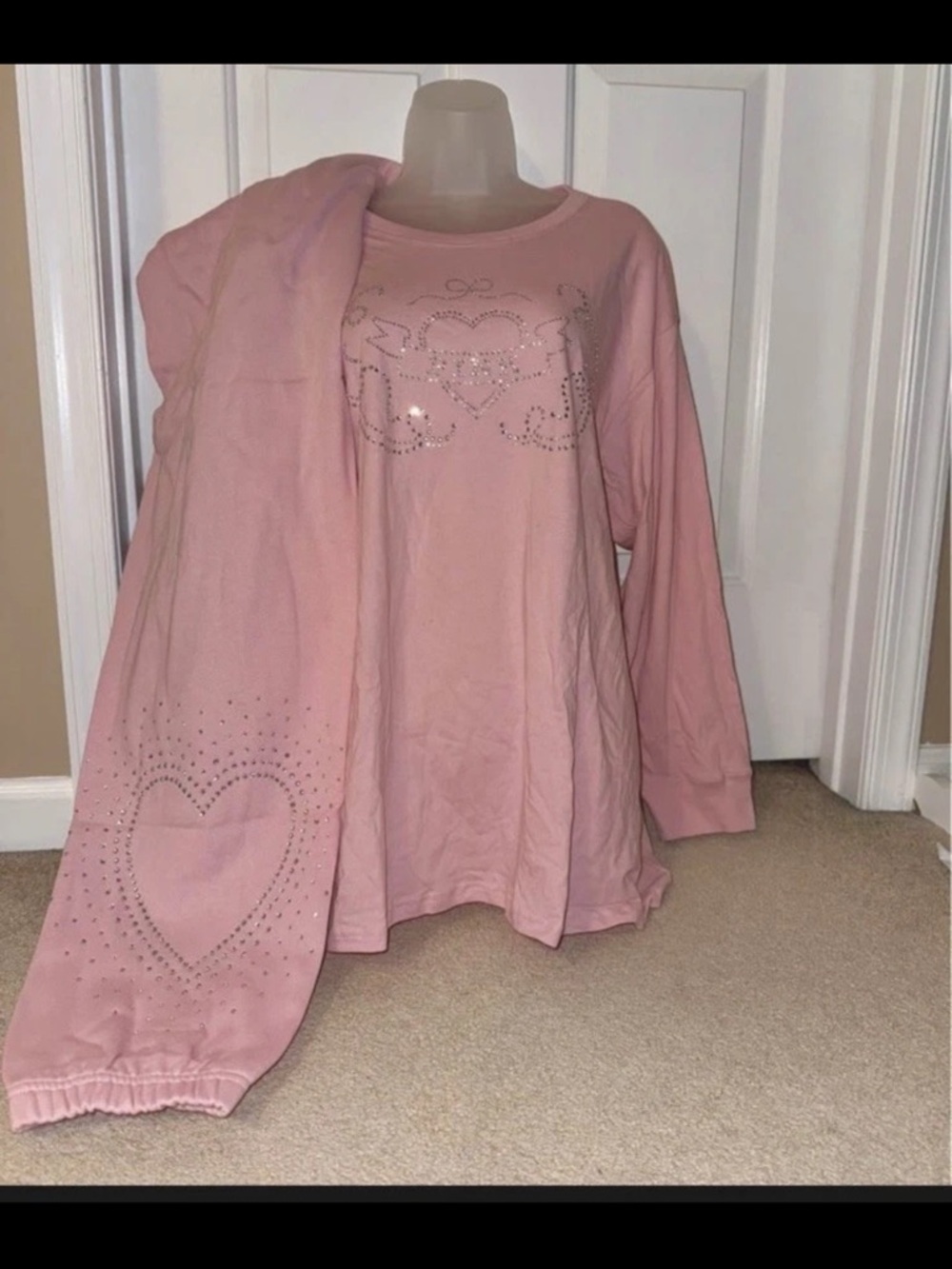 Victoria Secret Pink Pink Bling Long Sleeve Tee Classic Pant Set XL